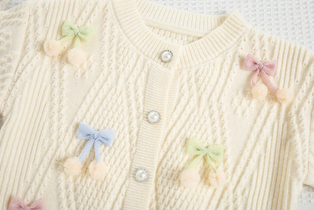 New Autumn Kids Knitted Cardigan Candy Colour Bow Girls Knitted Sweater Korean Loose Children Tops 9M-5T Girls