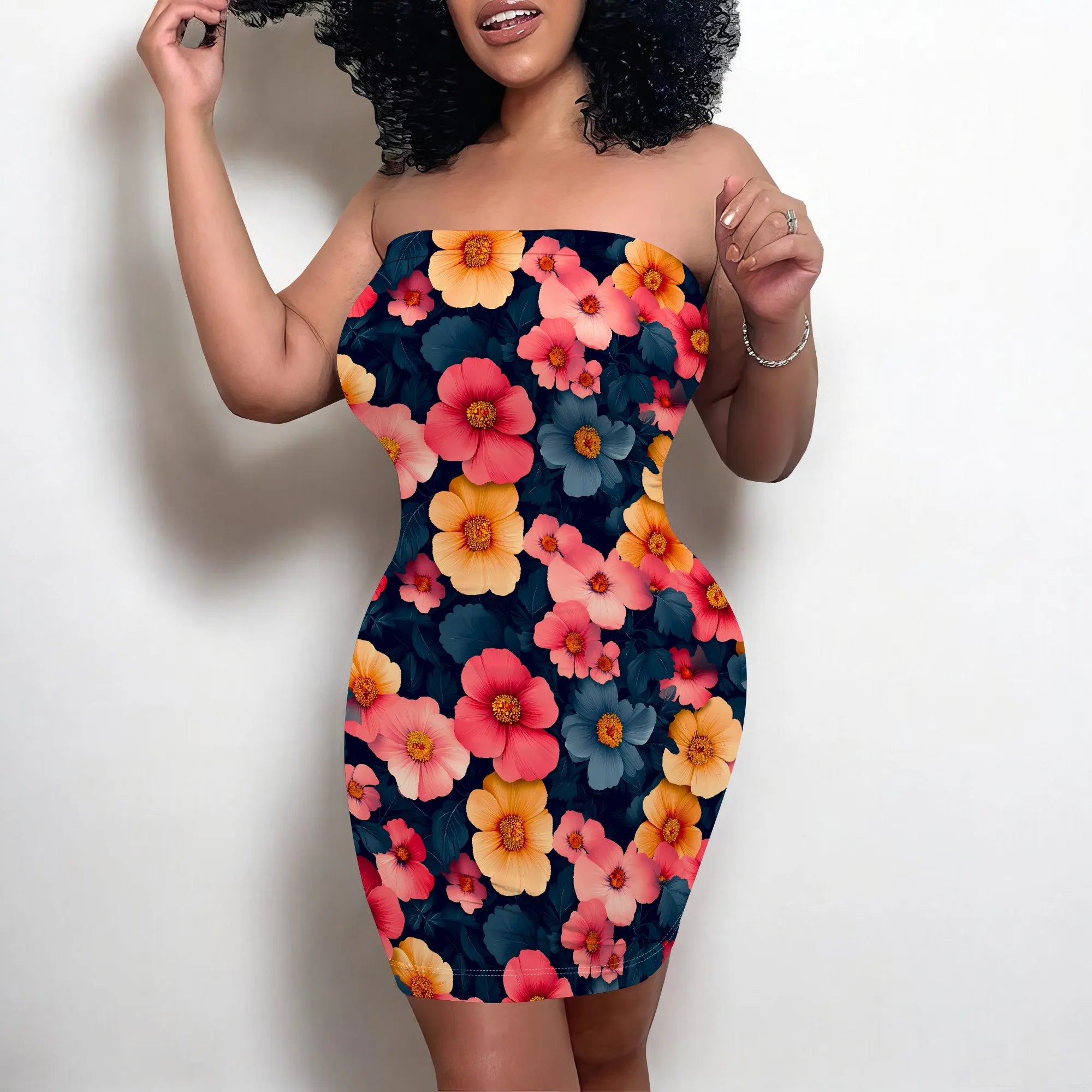 Women's Summer Casual Tube Top Sexy Strapless Bodycon Midi Drees Club Party Dresses