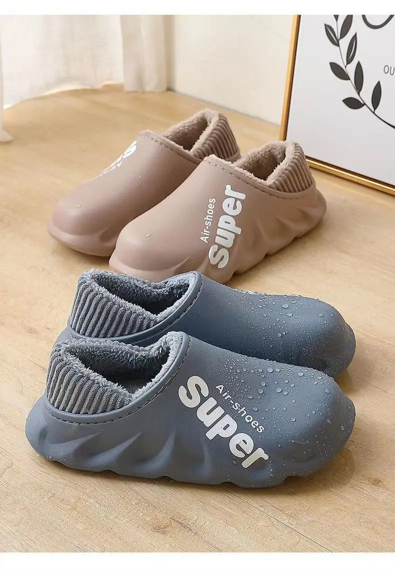 Unisex Winter Plush Sport Slippers Outdoor Waterproof Home Warm Fuzzy Slippers Suitable As Garden Shoes For Men & Women