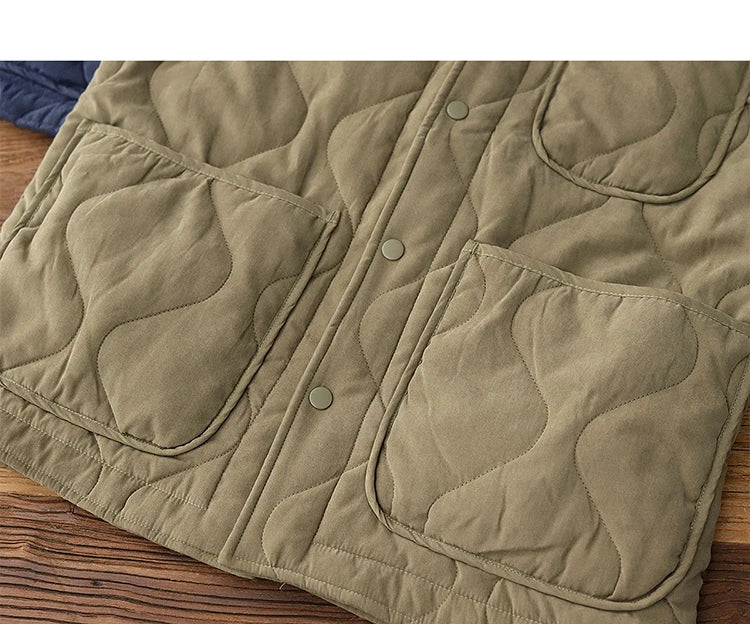 Winter New American Retro Langarm Revers Baumwolle gepolsterte Cargojacke Herren Einfacher dicker Innenliner Lässiger Mantel mit mehreren Taschen