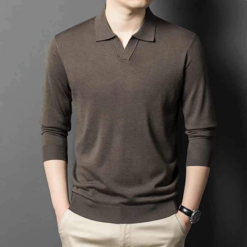Men's Pullover Sweater With V-Neck, Business Casual Warm Polo, Male High Quality Cashmere Sweater