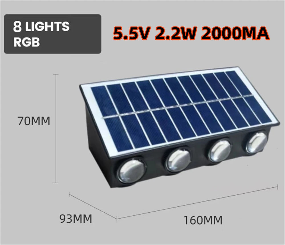 4/6/8 LED Solar Fence Lights RGB Wall Lamp Outdoor Modern Up and Down Lights Waterproof Yard Garage Porch 2 Mode Garden Light