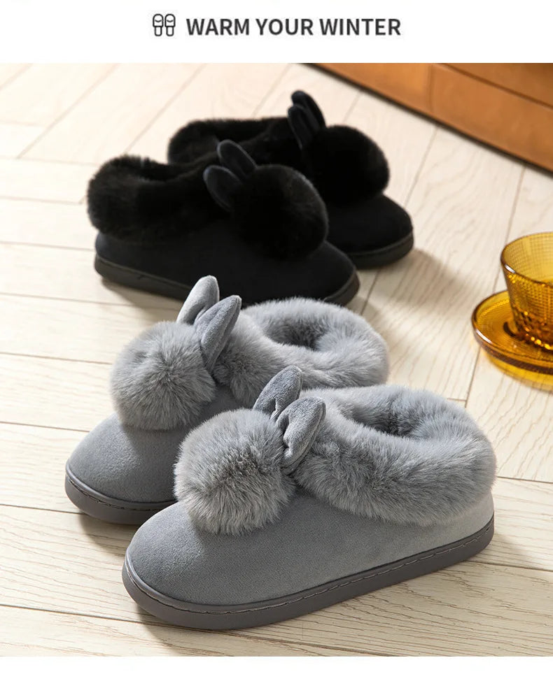 Women's Winter Warm House Fuzzy Slippers Couple Indoor Anti-Skid Plush Lined Bedroom Slides Fluffy Cotton Shoes For Ladies