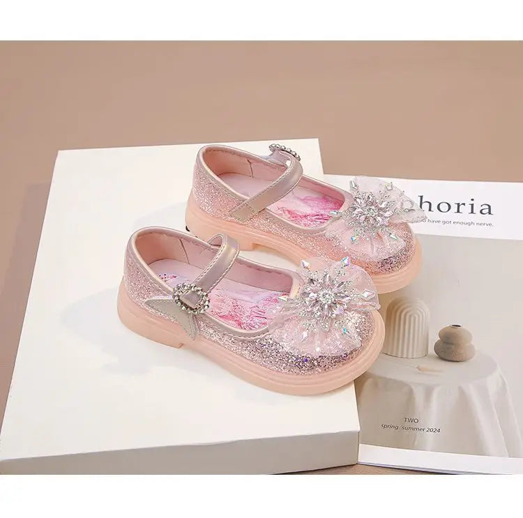 Disney Children High Heel Princess Elsa Party LED Light Shoes Summer Girls Sandals Baby Girls Crystal Blue Pink Shoes 23-34