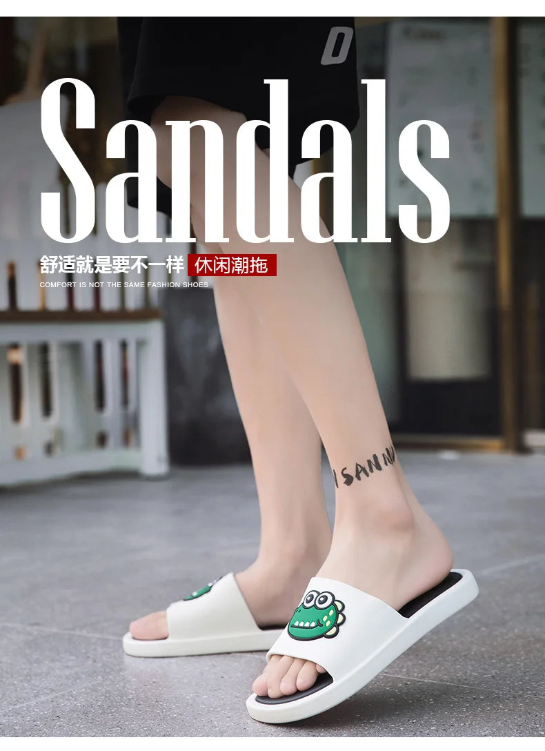 New Style Men Cartoon Pattern Walking Casual Slippers Home House Indoor Casual Sandals Youth Water Slides