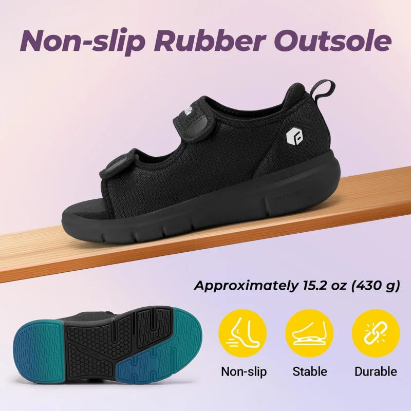 Women's Diabetic Wide Sandals With Arch Support Adjustable Straps Lightweight Casual Ladies Flat Shoes