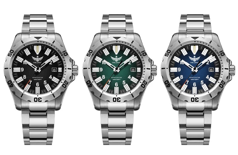YELANG V1036 42mm Men's Quartz Watch Luminous Display Japan Movement 30ATM Waterproof Stainless Steel Band with Luminous Hands