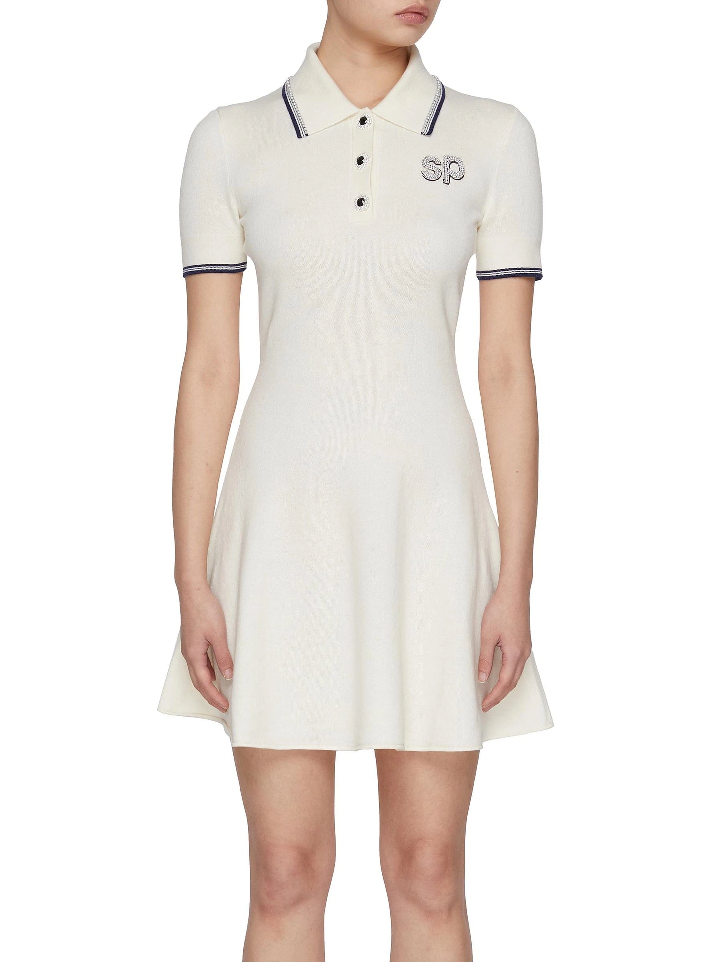 SP Luxury Women's Knitted Mini Dress Slim A-Line Lapel Casual Elegant Short Sleeve Junior Size Knit Self Dress