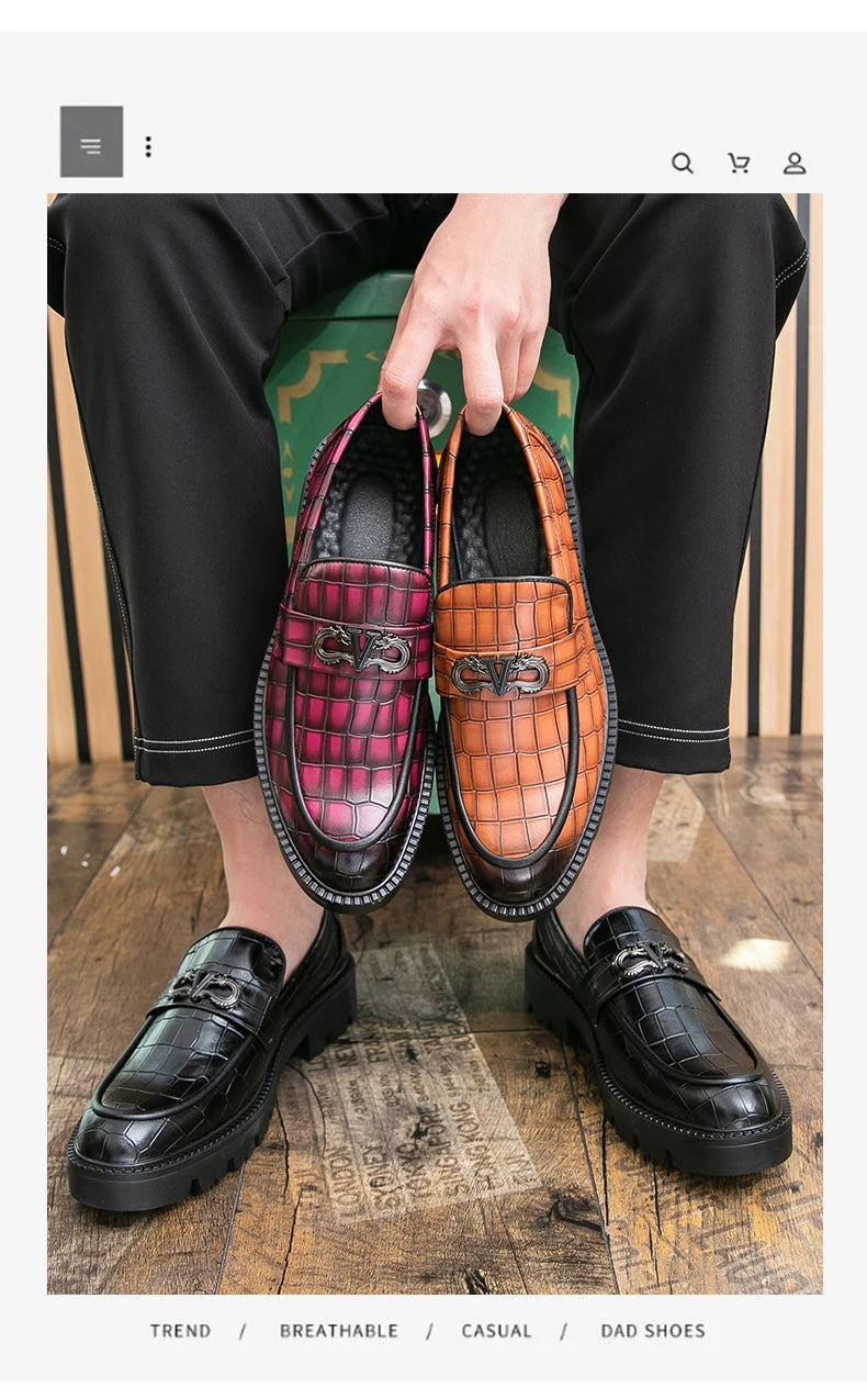 Men Height Increasing Casual Loafers Thick Bottom Male Dress Formal Shoes Slip-on Adult Leisure Loafers