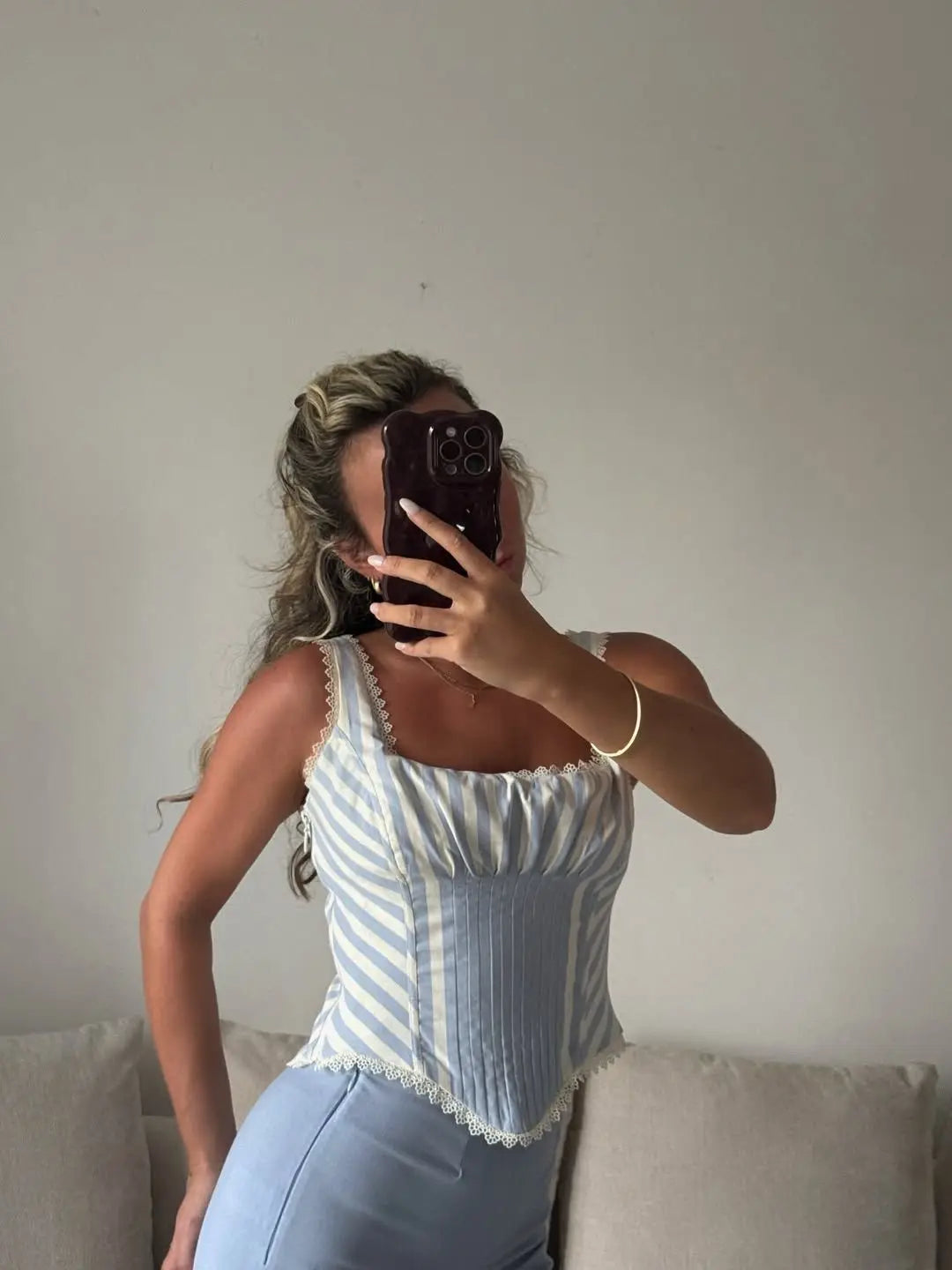 2025 Kanten gesplitste gestreepte korset camis dames kruis vetersluiting bandage rug vierkante hals zomer tanktop slim fit crop top