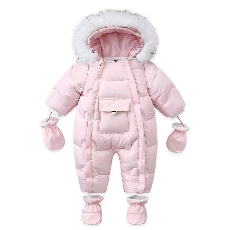 Winter Baby Rompers  Fur Lining Boys Jumpsuits Warm Fleece Padded Toddler Snowsuit Infant Outfit