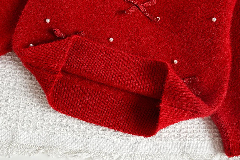 New Autumn Baby Knitwear Cute Girls Bow Bead Children's Sweater Thin Kids Clothes 9M-5T Girls