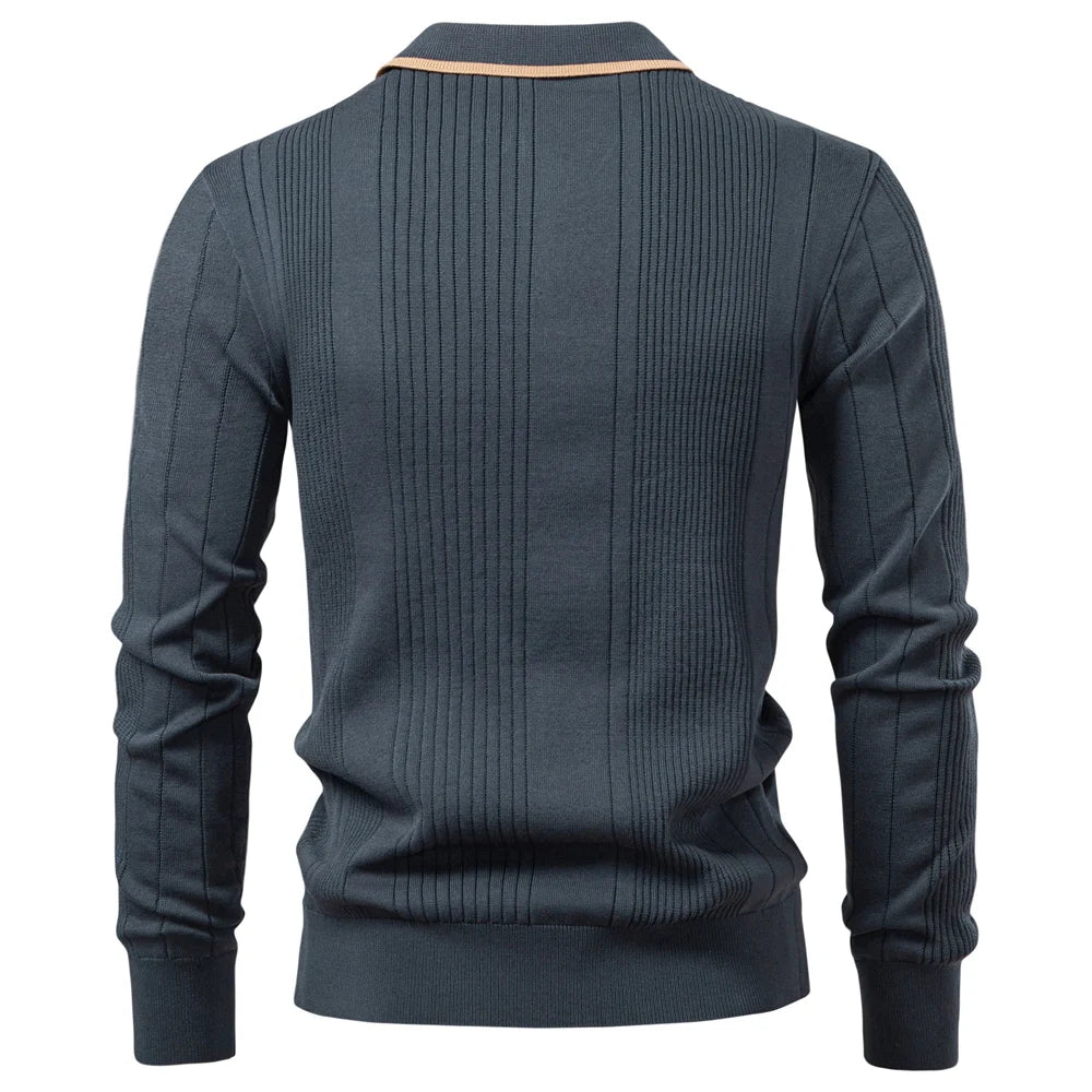 2025 Men's Button Down Polo Shirt Solid Colour Stripe Long Sleeve Autumn Winter Luxury Warm Touch Business Casual Polo Men's Shirts