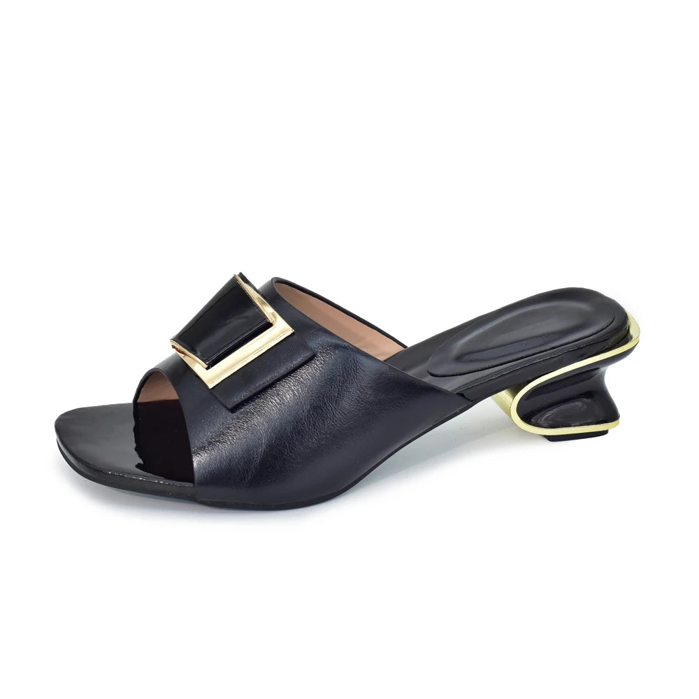 Leather Sandals Women Shoe Low Heel Sandals Fashion Casual Shoes Hot Selling Italian Style Slingbacks African Woman Slippers