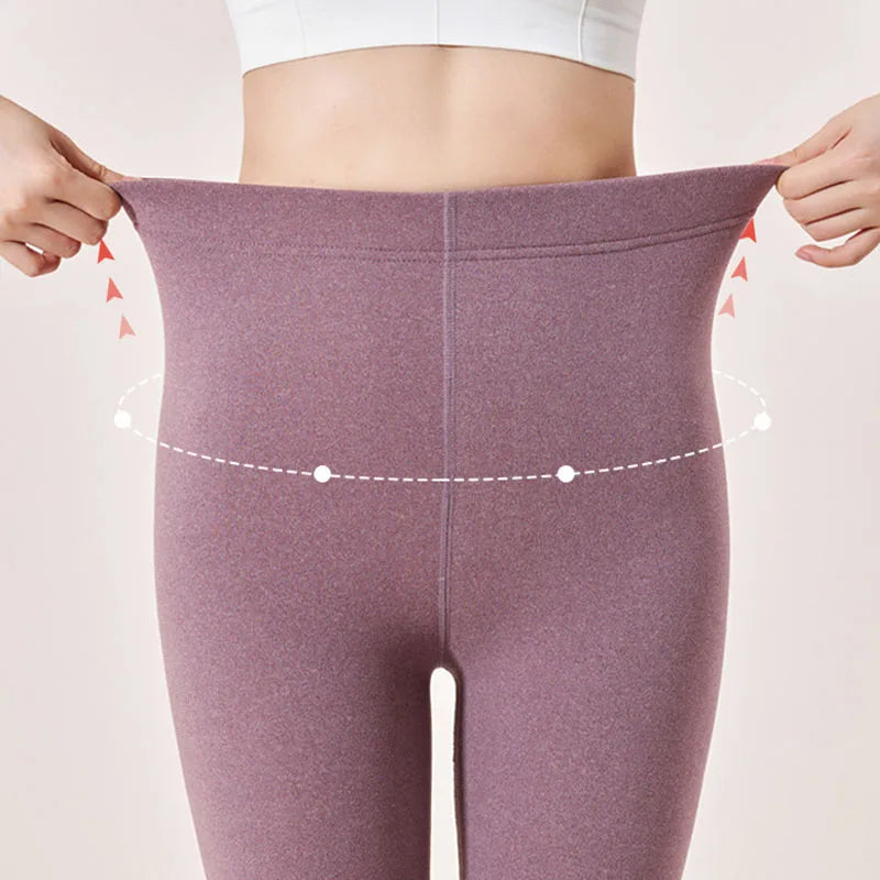 Women's Autumn & Winter New Velvet Padded Leggings Sexy Tights Warm Fleece Leggings Lady Solid High Waist Elastic Yoga Sweatpants