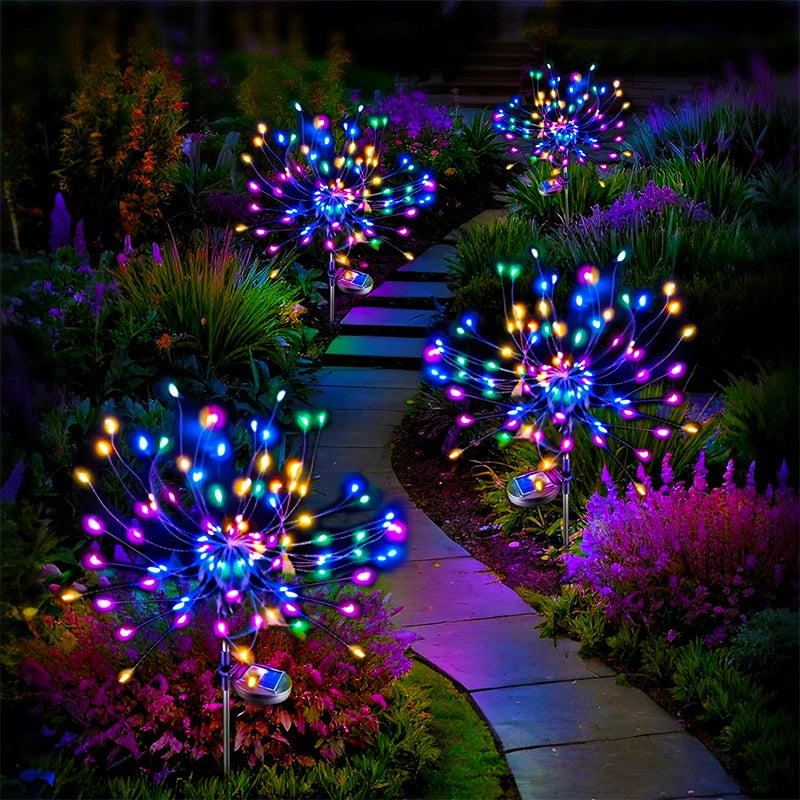 Solar Garden Lights Outdoor Fairy Fireworks Light Waterproof Decor Yard Pathway Patio Lawn Flower Lamp