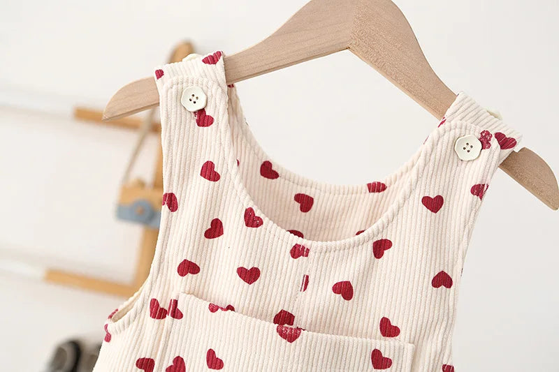 New Autumn Baby Trousers Toddler Cute Love Overall 1-4T Infant Girls Versatile Loose Corduroy Pants