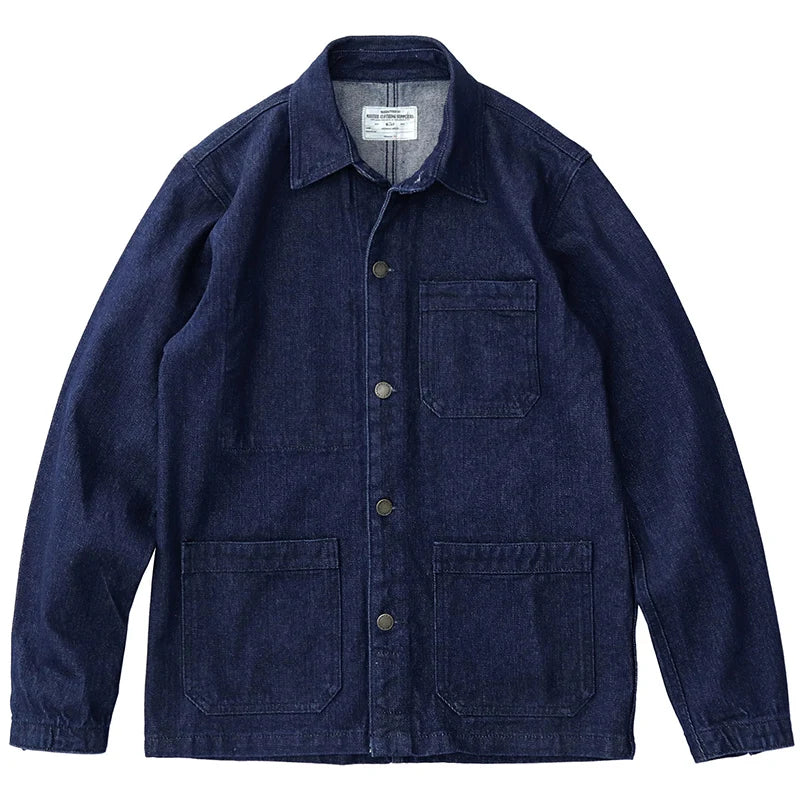 Spring Autumn New American Retro Heavyweight Denim Cargo Jacket Men's Fashion Pure Cotton Washed Multi Pocket Casual Coat