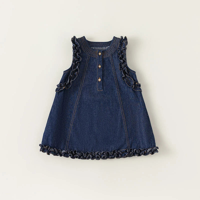 2024 New Summer Girl's Dress Kid's Sweet Denim Tank Dress Children Tops Outfit 1-7Y Girls