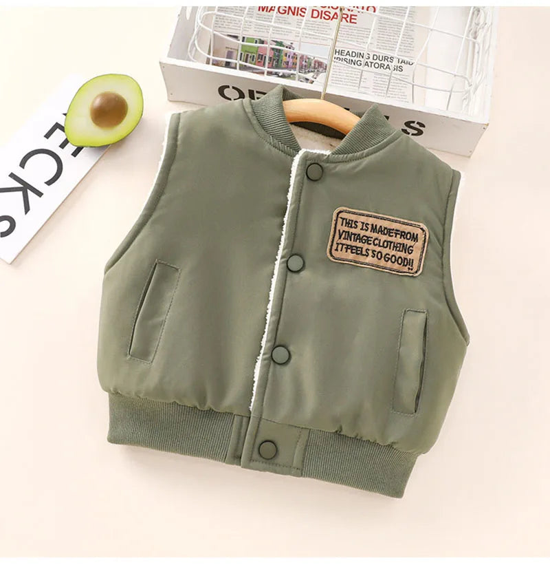 New Autumn Boy's Thicken Vest Cartoon Letter Kids Outwear Waistcoat Winter Warm Children Fleece Padded Clothes 1-7T Unisex