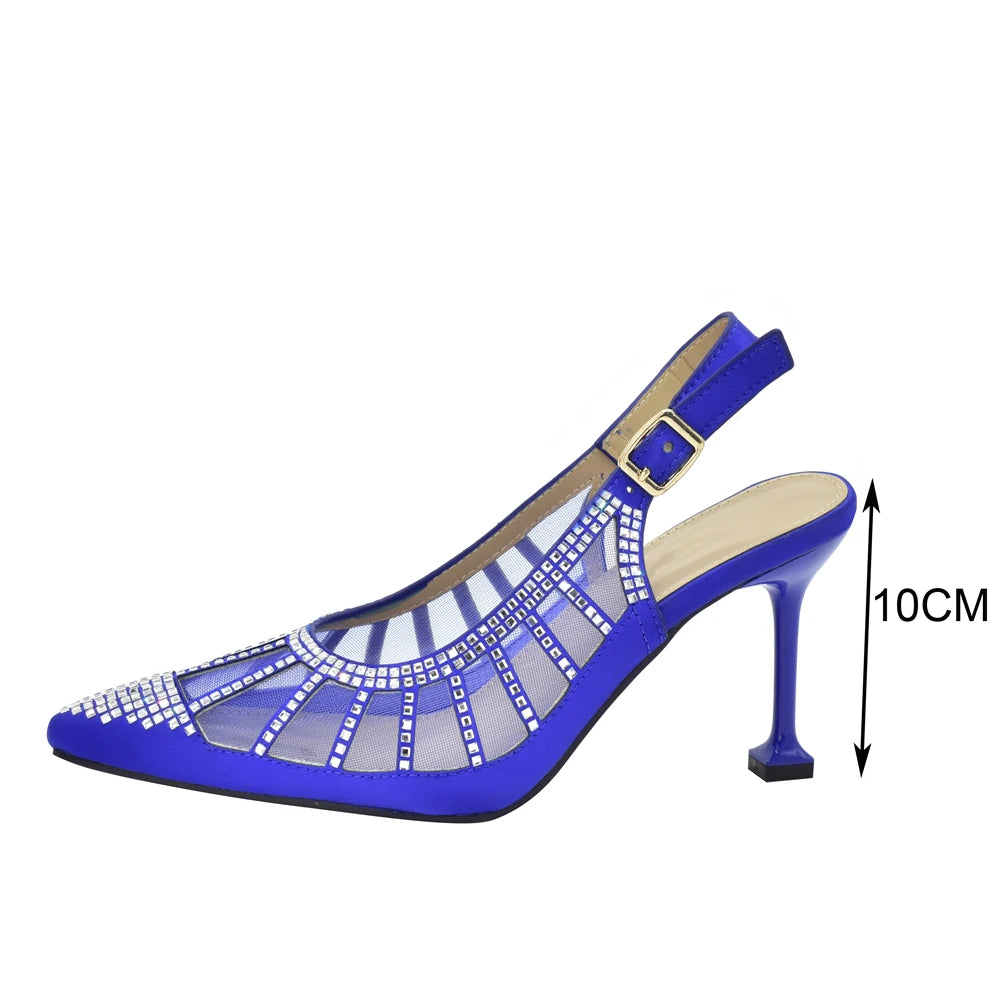 2025 Italian Shoes and Bags Matching Set Decorated with Rhinestone Plus Size Heels