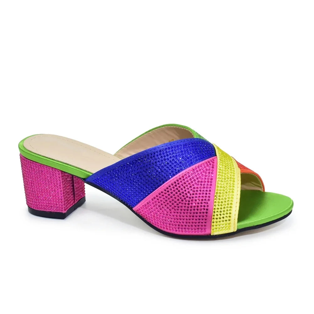 African Women Wedding Shoes Bride Shoes Luxury Elegant Low Heels Rhinestone Lady Slippers Sandals Nigerian Pumps