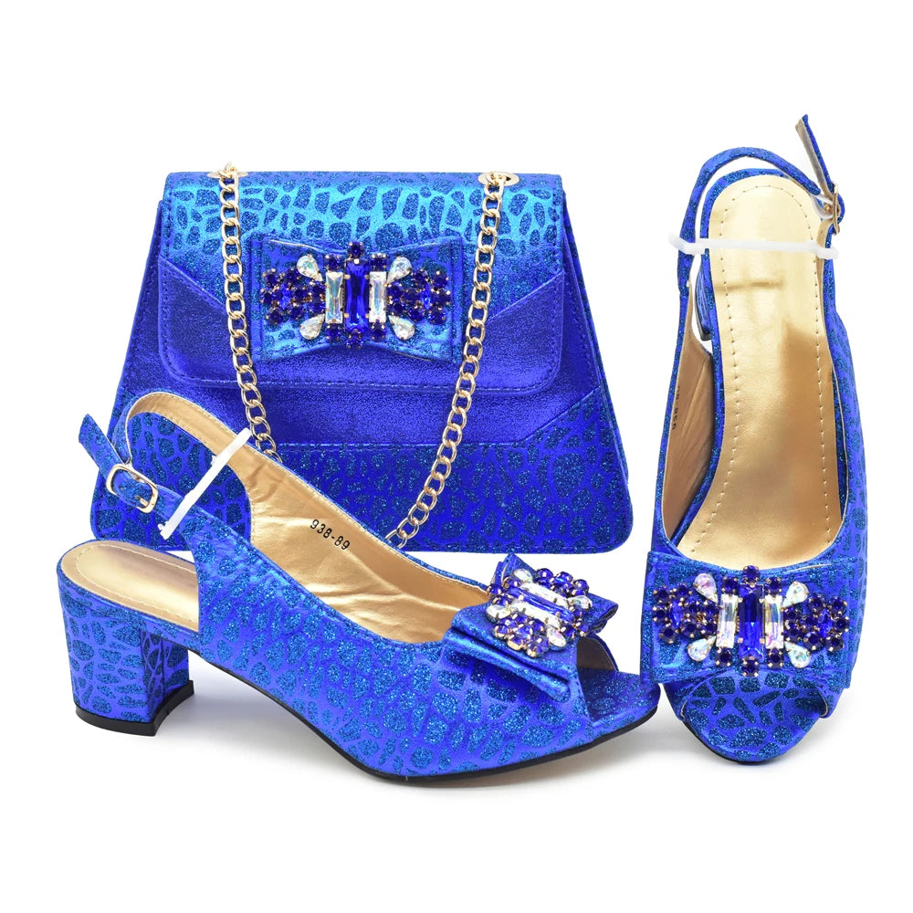 Luxury Italian Shoes and Bag Set for Women Wedding Bride Shoes Woman Nigeria Bag and Shoe Set Decorated with Rhinestone
