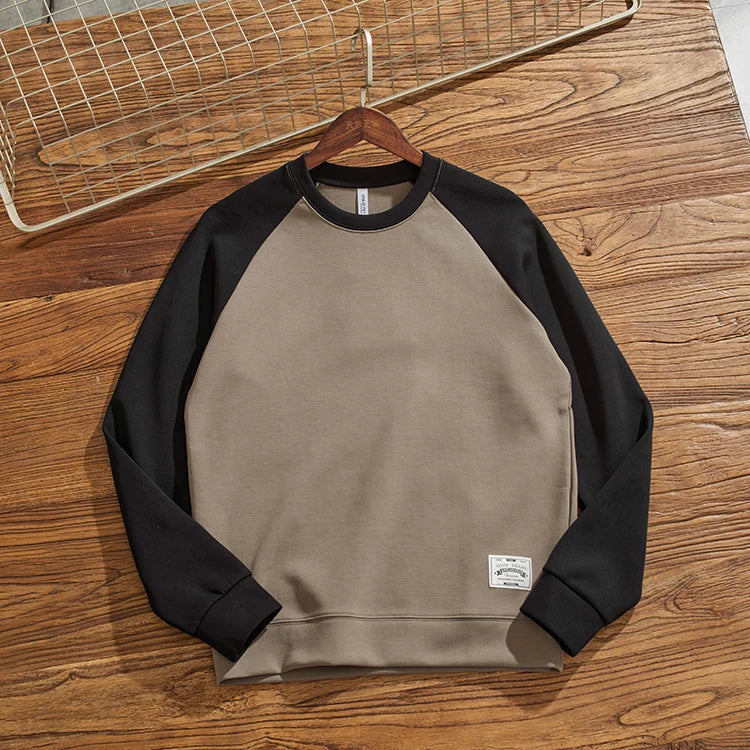 Herfst Nieuwe Amerikaanse Retro Tweekleurige Stiksels Hoodies Heren Gewassen O-hals Trui Gebreide Raglanmouwen Casual Sweatshirts