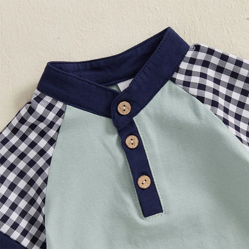 New Summer Kids Clothes Set Boys Girls Cute Patchwork Tops + Grid Short Children Casual Suit 2PCS 1-3Y Unisex