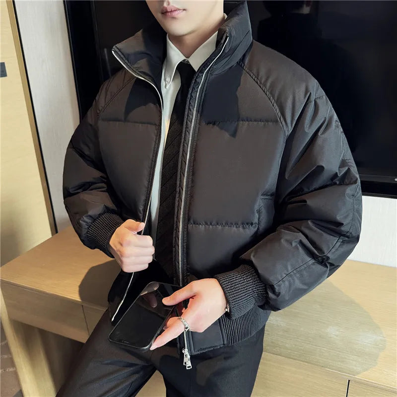 Men's Loose and Casual Thickened Down Jacket With Stand-Up Collar, Suitable For Daily Commuting, Autumn, Winter, and Leisure