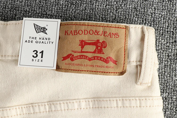2025 Lente Herfst Nieuwe Amerikaanse Retro Beige Witte Denim Cargo Jeans Heren Eenvoudige 98% Katoen Gewassen Amekaji Casual Rechte Broek