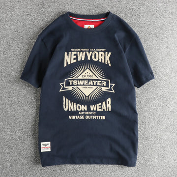 2025 Summer New American Retro Short Sleeve O-neck Letter Printed T-shirt Men's Fashion 100% Cotton Washed Casual Youth Tops