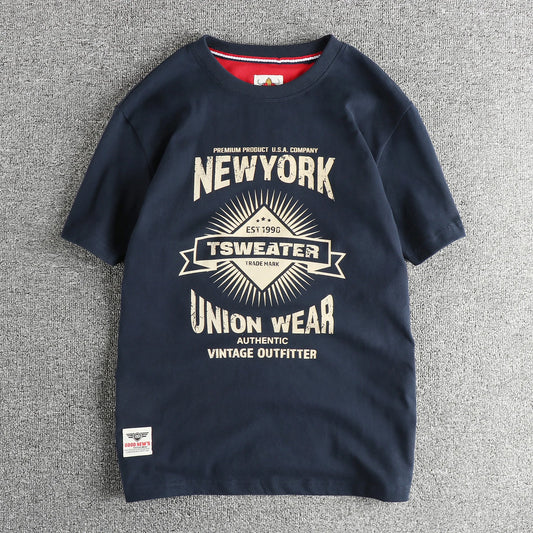 2025 Zomer Nieuw Amerikaans Retro Korte Mouw O-hals Letter Gedrukt T-shirt Herenmode 100% Katoen Gewassen Casual Jeugd Tops
