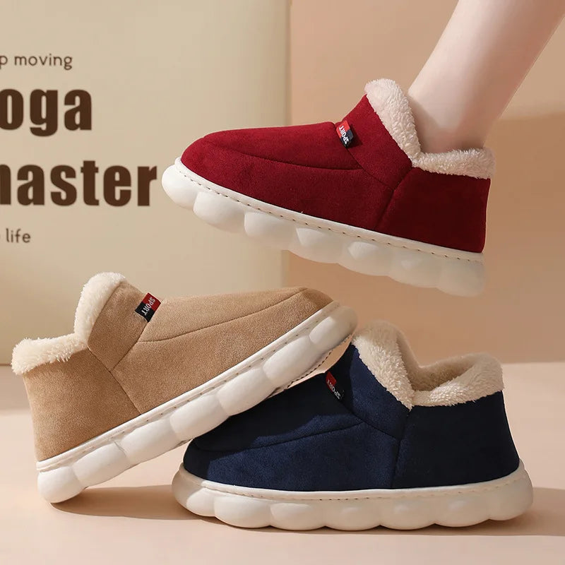 Men's Warm Fluffy Cotton Shoes Outdoor and Indoor Anti-Skid Fur Plush Male Winter Shoes With Soft Sole Fuzzy House Slippers