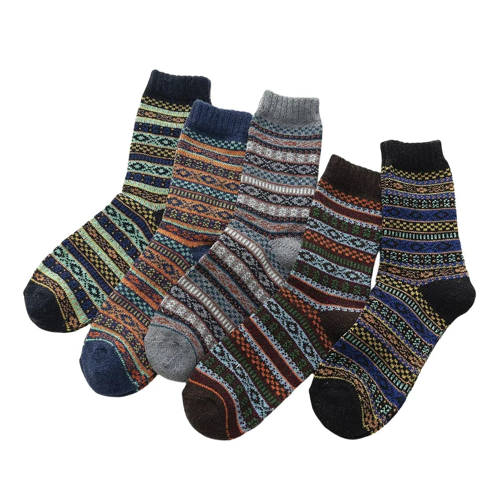 5 Pair Winter New Thick Warmth Harajuku Retro Fashion Casual Wool High Quality Cotton Socks For Men