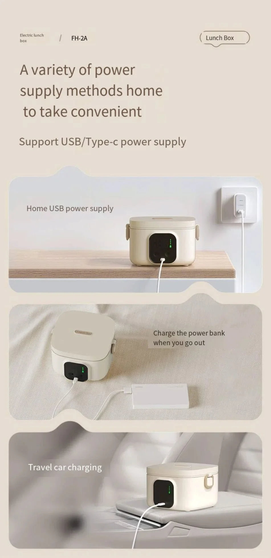 Portable Wireless Water-Free Heating Lunch Box Small Capacity for Baby Camping Trips LCD Display Rechargeable Electric Lunch Box