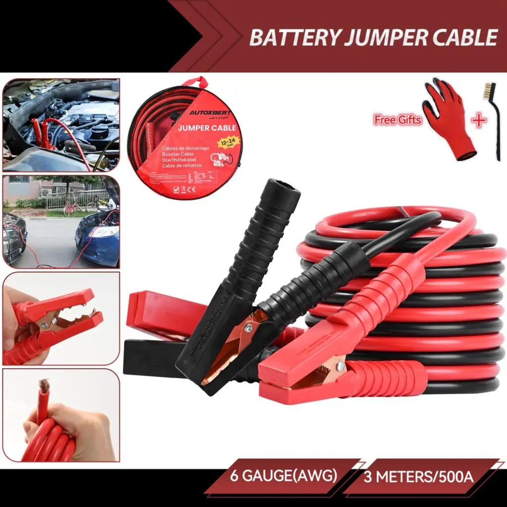 High Quality 3M 500A Car Battery Jump Cable Booster Cable Line Emergency Jump Starter Leads Van SUV Double-ended w/ Clamps Clips