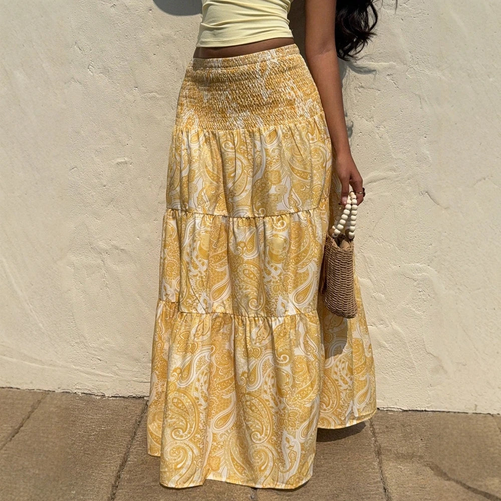 Skirts Summer Elegant Fashion Korean Retro Vintage Natural Waist A-Line Maxi Business Skirts For Women