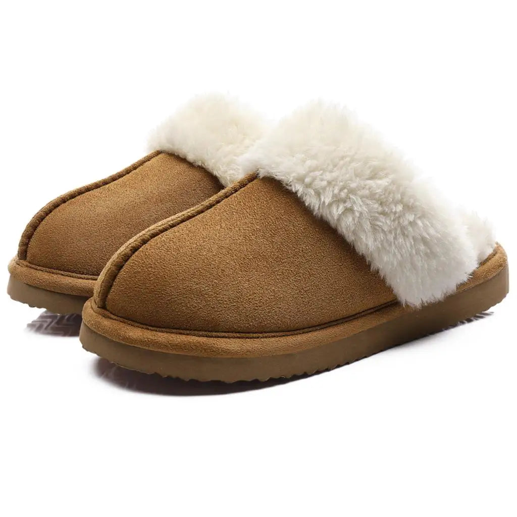 Unisex Winter Fur Slippers Home Suede Mules Short Plush Slippers For Indoor Warm Cosy Fuzzy Flats Slides For Men & Women