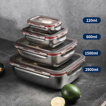 304 Stainless Steel Food Lunch Bento Box Sealed Leakproof Travel Storage Box Household Pickle Boxes Refrigerator Food Container