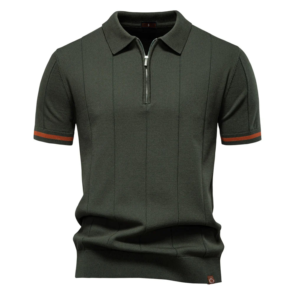 Men's Solid Colour Sport Zipper Polo Shirt Athletic Social Polo Shirts for Men Office Slim Fit Polo