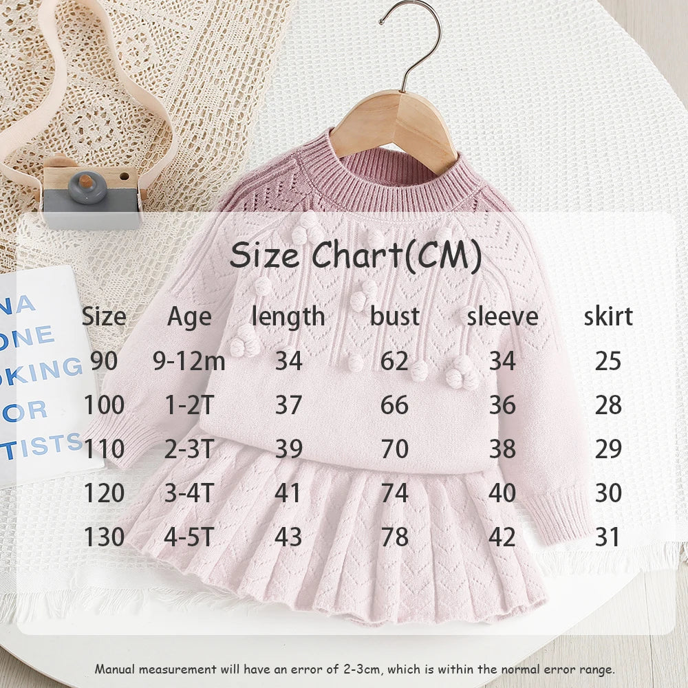 Autumn Children Sweater Set Hollow Knitting Girls Knitwear + Skirt Korean Version Loose Kids Outfit 2PCS 9M-5T Girls