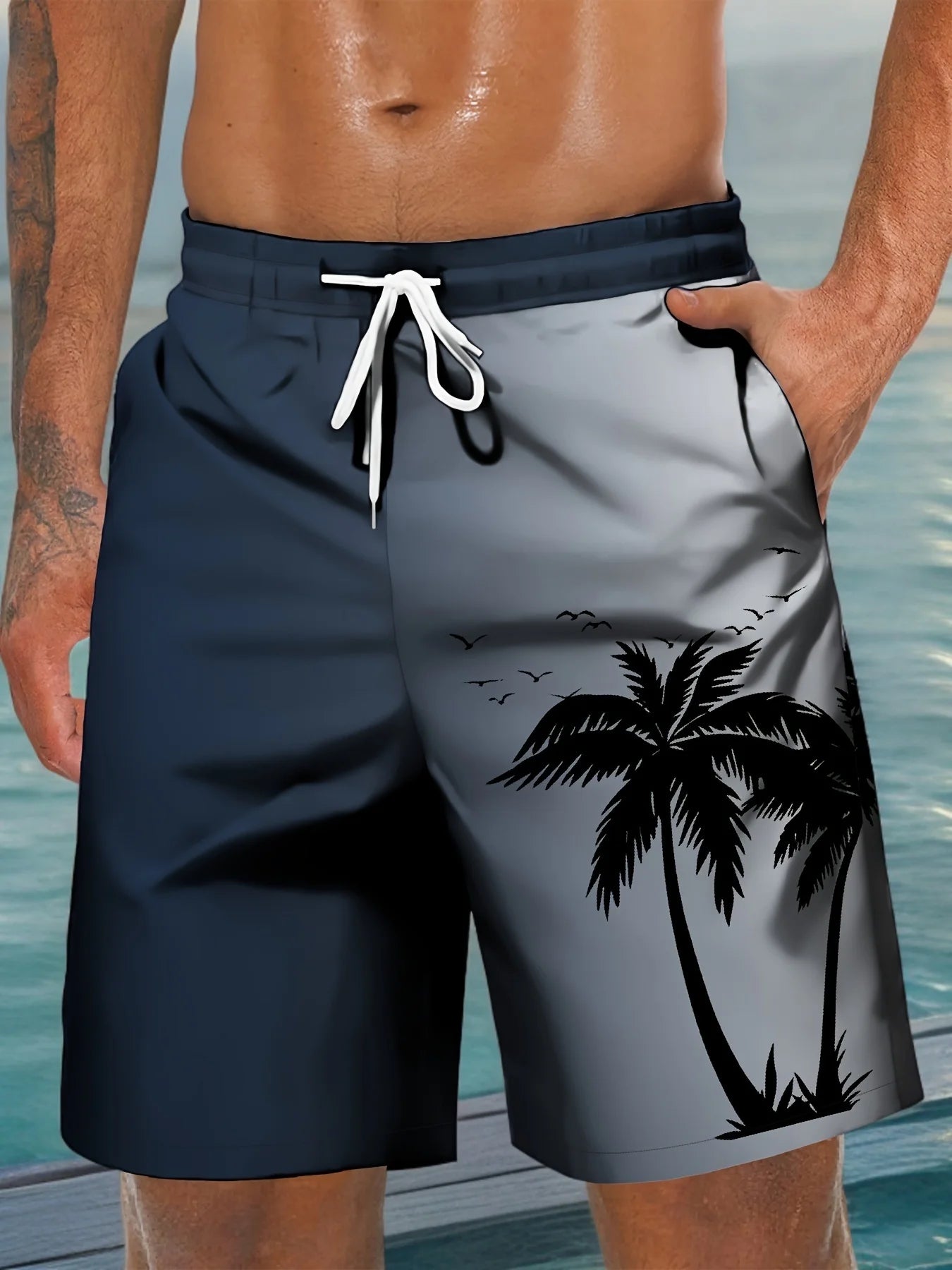 Men’s & Kids Tropical Coconut Tree Print Beach Shorts – Quick-Dry Waterproof Surf Swim Shorts for Vacation & Outdoor Wear