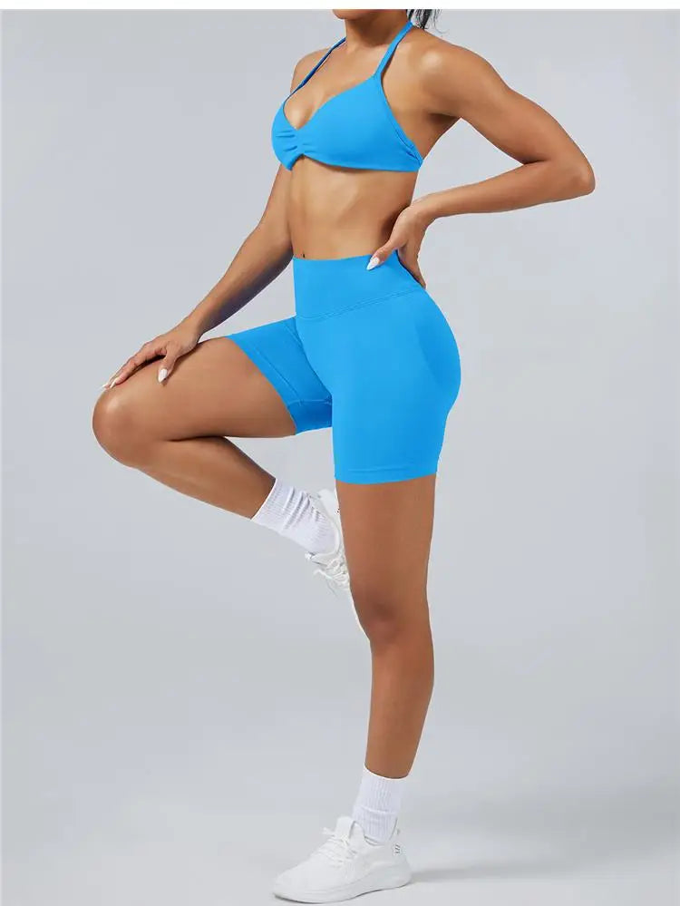Seamless High Support Impact Yoga Bra Women Strappy Sport Bra Thin Strap Halter Workout Tank Fitness Top Gym Wear