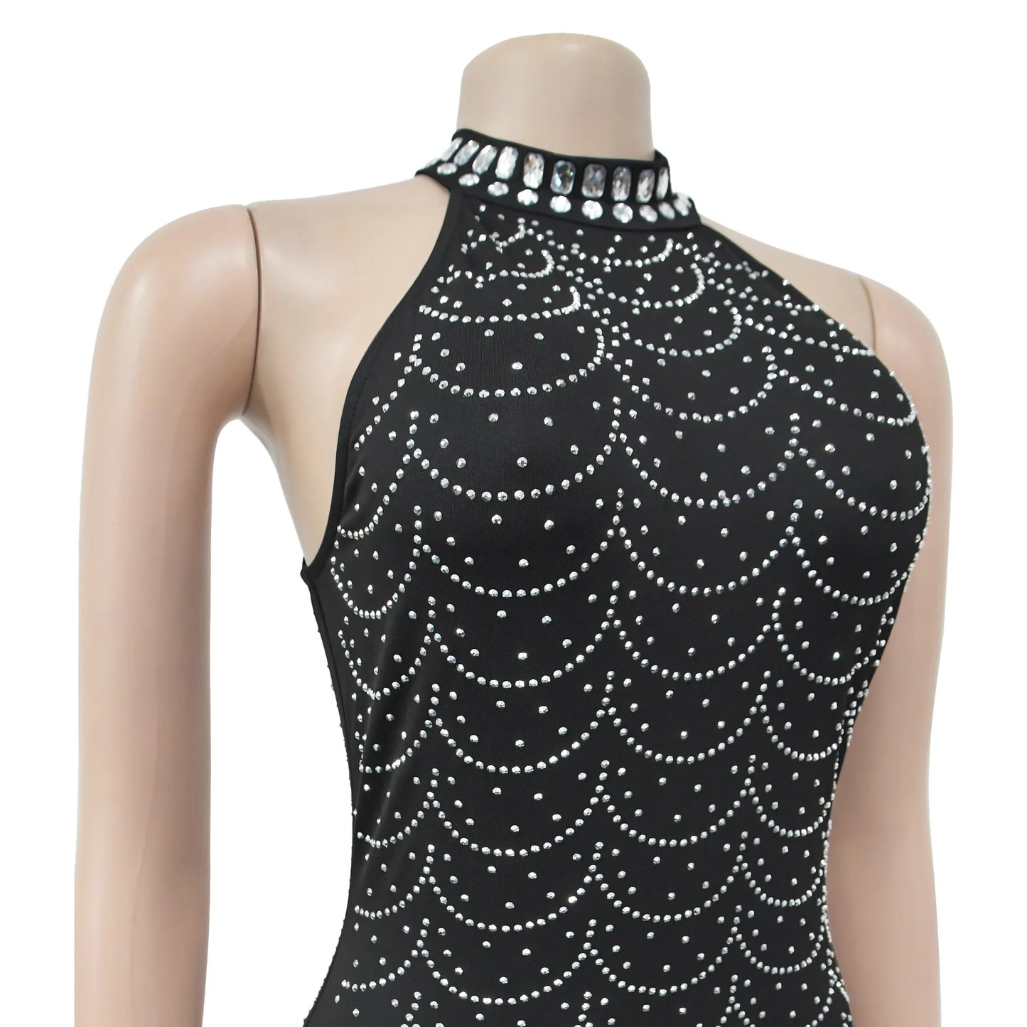 Women's Sexy Sleeveless Halter Rhinestone Decor Floor-length Mermaid Party Dress