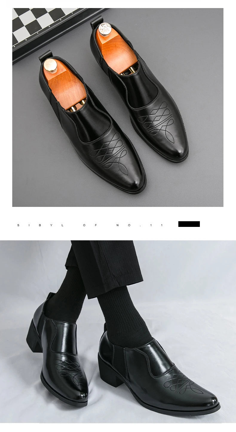 2024 Nieuwe mode heren formele kleding schoenen hoge hak mannelijke formele Chelsea Oxfords schoenen gespleten leren volwassen casual schoenen