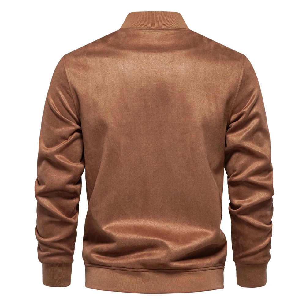 Men's Suede Button Up Bomber Jackets Crew Neck Button-Up Baseball Casual Business Outwear Jacket For Men