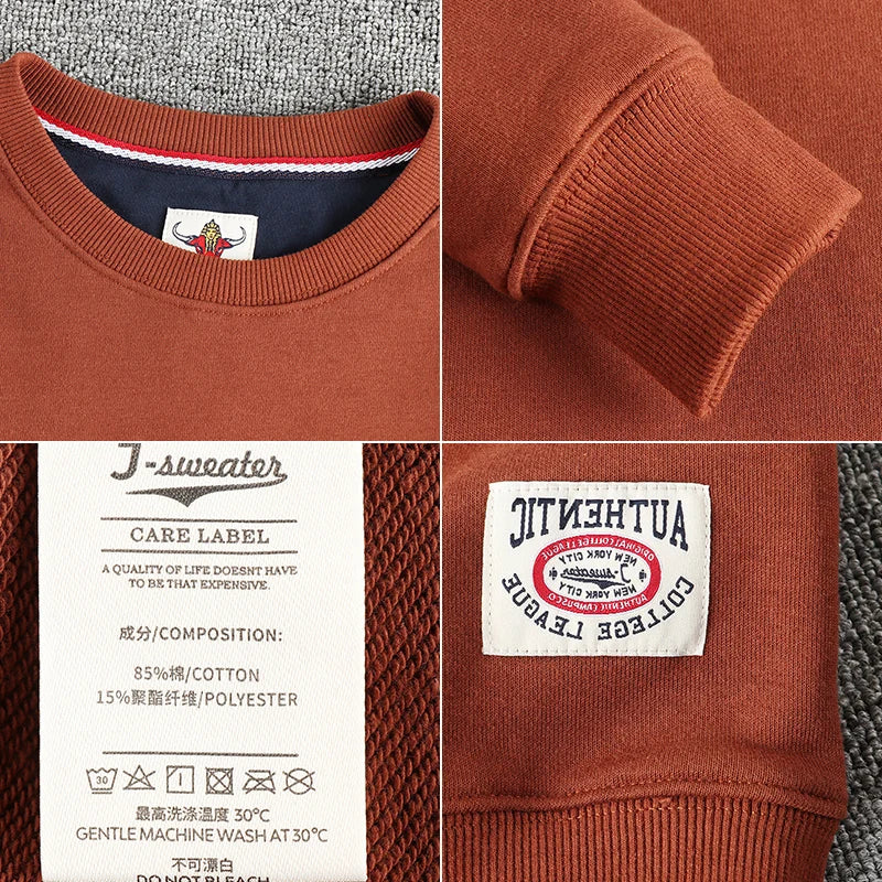 Autumn New American Retro Long Sleeve O-neck Letter Printed Sweatshirts Men's Fashion Washed Old Terry Pullover Casual Sportwear