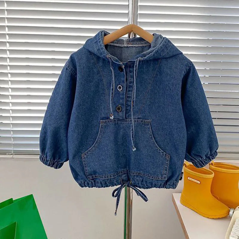 2025 Nieuwe lente kinderjas denim blauwe jas voor kinderen jongens meisjes casual stijl hoodie outfit 7-12 jaar unisex