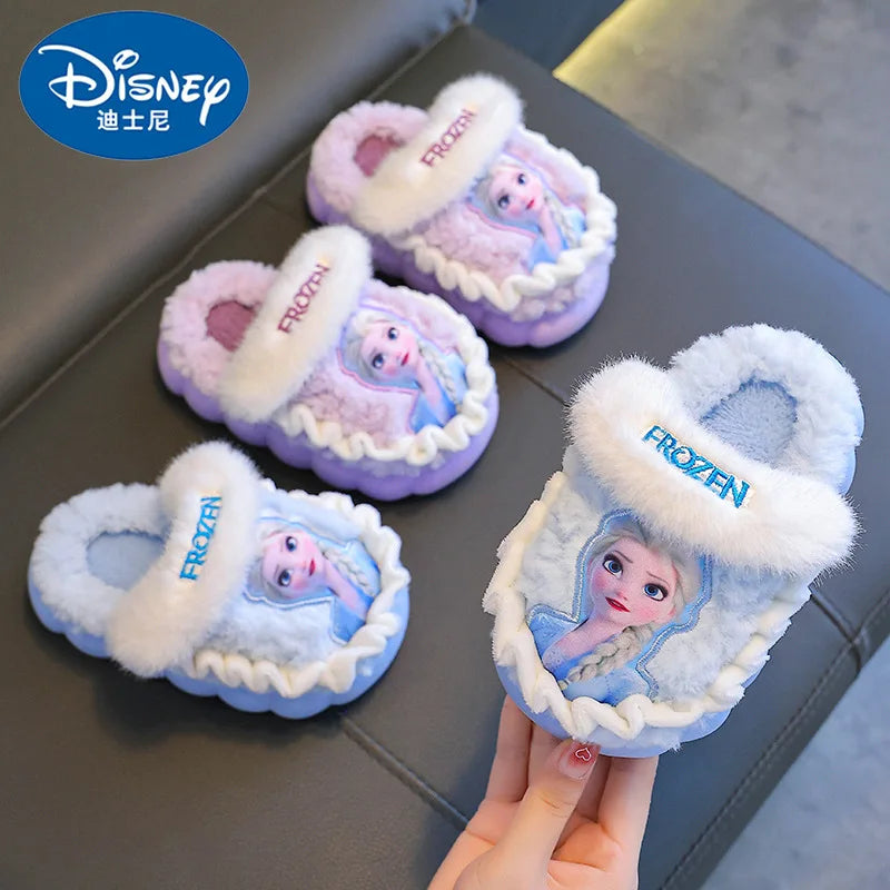 Children's Princess Elsa Winter Warm Children's Cotton Home Slippers Frozen Snow Non-Slip Slippers For Baby Girls Size 24-36